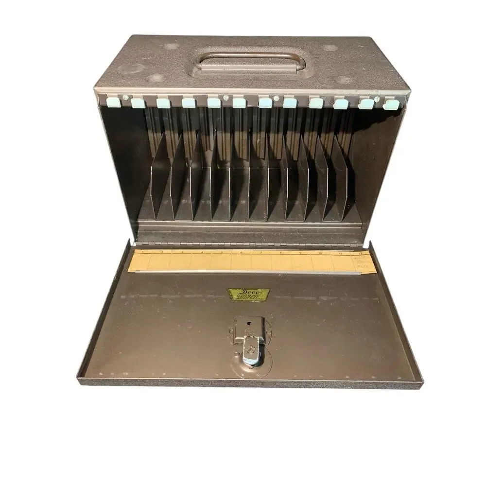 Vtg Metal Deco‎ Photo Devices-Film Reel Storage Box, w/Film Ejector Buttons